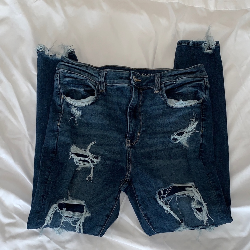 American Eagle Outfitters Ripped Blue Skinny Jeans 12 Short.